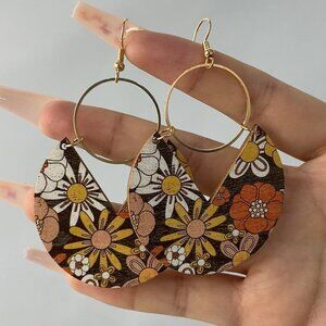 Brown and Orange Floral Lightweight Bohemian Statement Earrings
